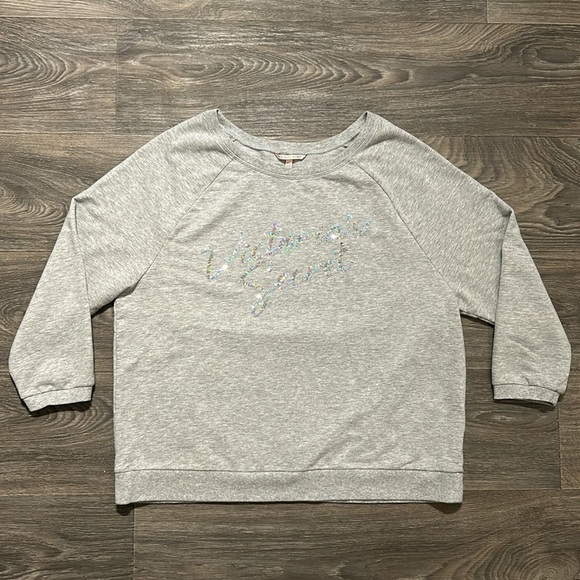 Victoria’s Secret Y2K Silver Sequin Light Grey Sweatshirt Size Large Cozy Soft - Picture 1 of 9
